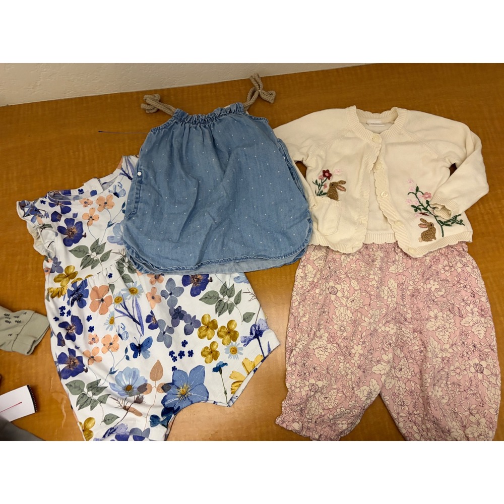 Next Baby Girls Clothes Bundle 4pc Floral Bunny Cardigan Romper 3-6M 6-9M